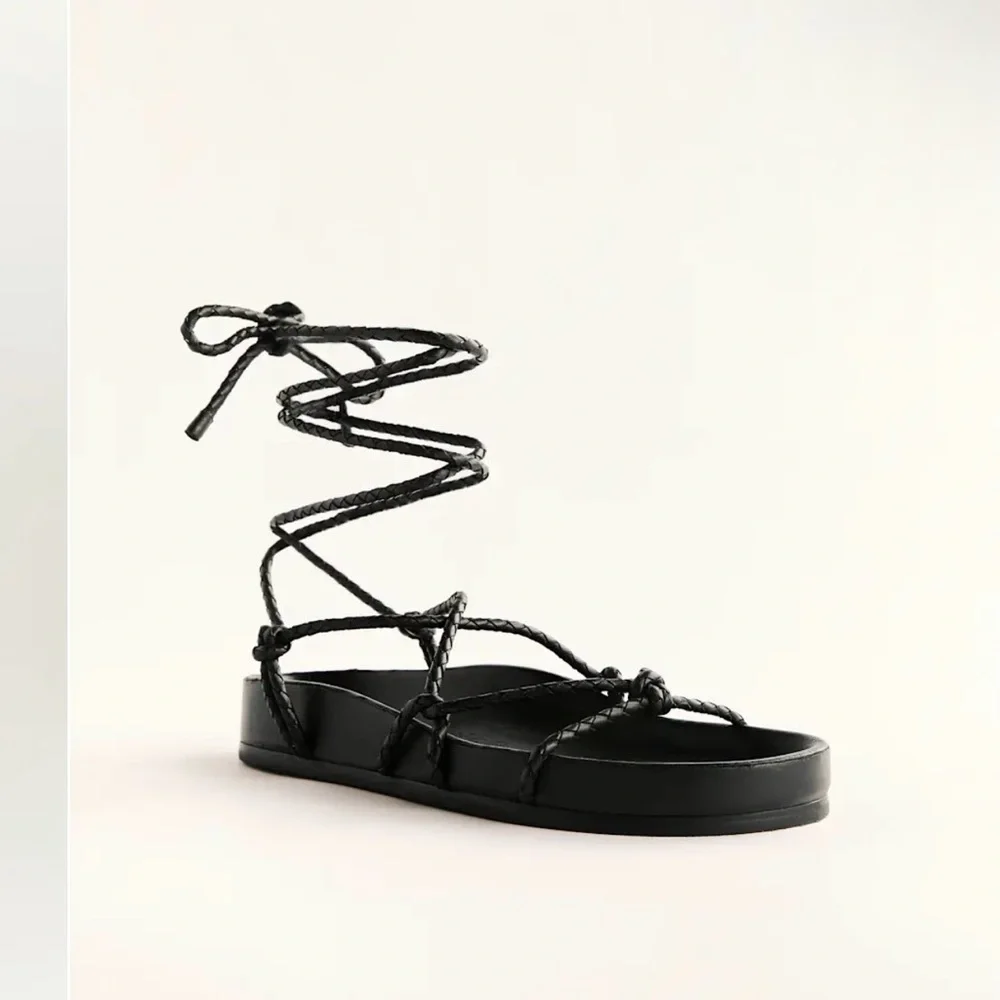 REFORMATION Margaux Women’s Black leather Lace-Up Gladiator Sandals 8 NEW